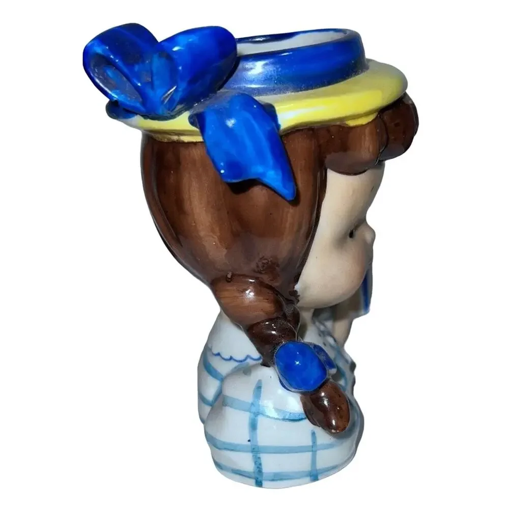 1950s Napco Head Vase Planter Girl with Pigtails & Blue Bows - Japan Vintage
